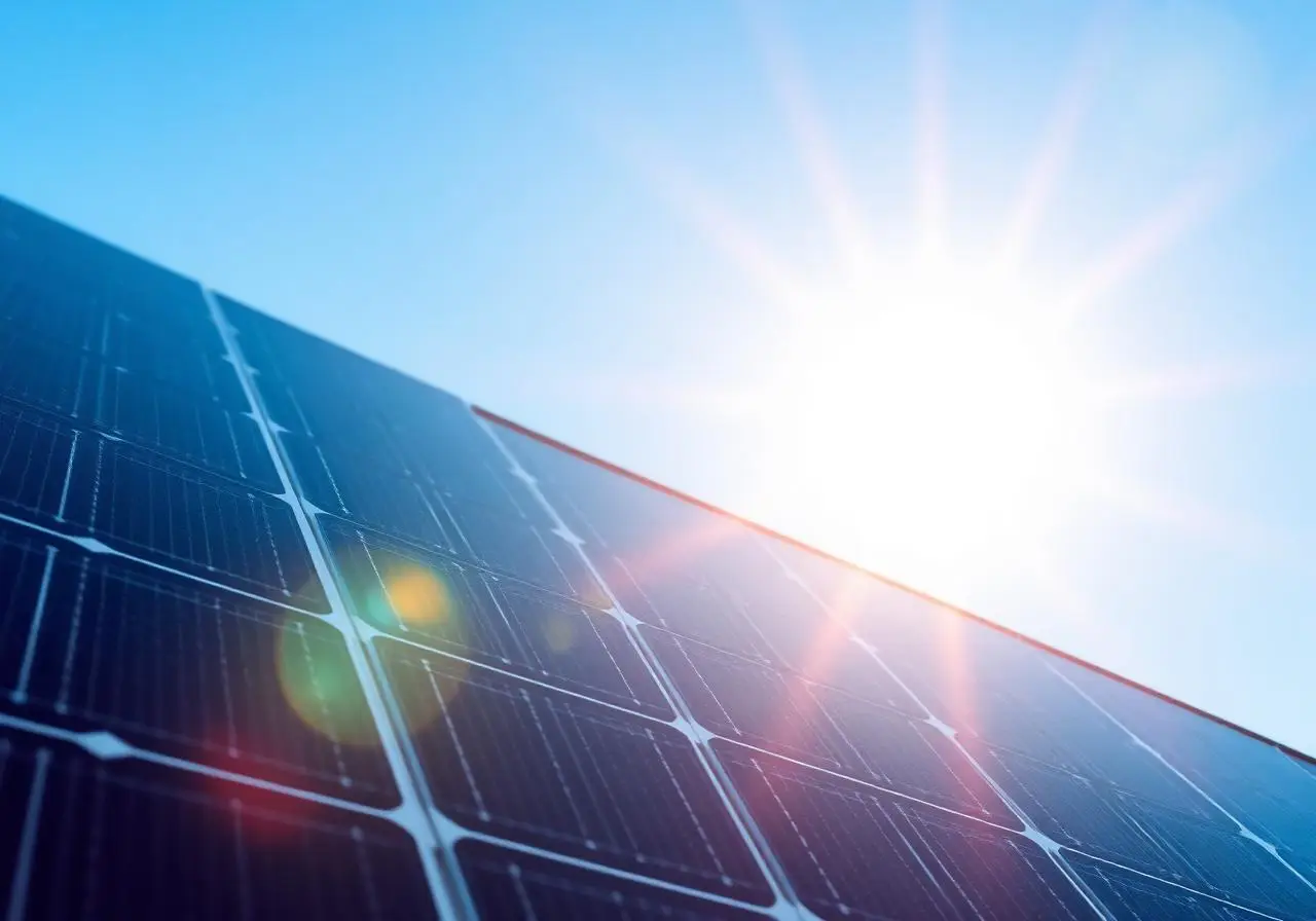 Solar panels catching bright sunlight
